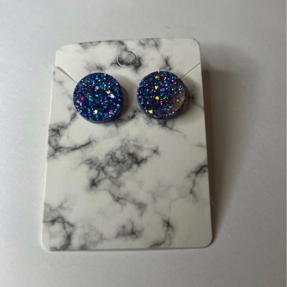 Round Glittery Midnight Blue Studs